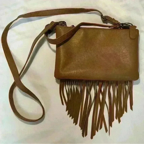 Lucky Brand Festival Fringe Leather Bag Purse Toffee Caramel - Picture 4 of 8